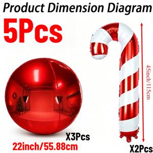 5개 세트 - 3 X 22인치 레드 포일 풍선 + 2 X 45인치 캔디 케인 풍선, 크리스마스 장식, 생일 파티, 할로윈 장식, 약혼/결혼 기념일, 사진 소품, 파티 소품용, 내구성 있는 소재, 파티 풍선, 재사용 가능한 디스코볼, 모든 공휴일용