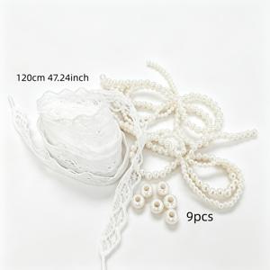 9개 세트: 모조 진주 보우 타이 신발 끈 2세트, 120cm 끈 신발 끈 1개 (6개 비즈 추가), 여성 스포츠 신발 및 천신발용 신발 장식