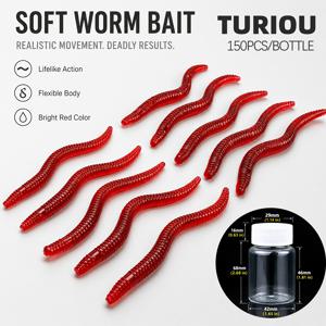 병에 담긴 시뮬레이티드 블러드웜 소프트 베이트 150개, 4cm/0.2인치 실리콘 웜 소프트 루어, 지깅, 락피싱, 얼음 낚시용 소프트 베이트