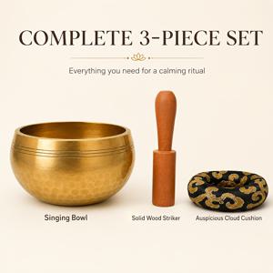 8Cm 황동 싱잉볼 3개 세트 (단단한 나무 스트라이커 및 블랙 쿠션 포함), 요가, 마음챙김, 사운드 배스, 선구행, 휴식, 홈 데코 및 선물용 명상 볼