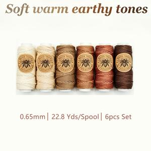 다기능 원형 왁스 실 6롤, 수동 재봉실 - 0.65mm 두께, 롤당 20미터, 특별한 팔찌/지갑 직조, 손바느질, 수공예 제작 및 태슬 직조 디자인, 내마모성 및 편안함