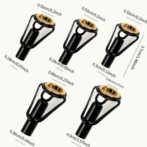 고강도 낚싯대 가이드 세트 5개 - 소형부터 대형까지 - 골든 베어링이 있는 블랙, 정밀 핏 팁 가이드, 민물, 바닷물, 스피닝, 캐스팅 플라이 낚싯대 유지보수 및 수리용 - 내구성 있는 낚싯대 액세서리, 낚싯대 거치대 도구