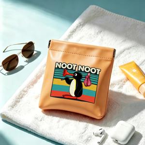 1개 NOOT NOOT 레트로 만화 펭귄 패턴 프린트 휴대용 케이블 정리함 수납 파우치, 패션 자동 잠금, 4.72X4.72인치 - 여행용 기술 정리함, 충전기, USB 케이블, 플러그 및 헤드폰에 적합 - 레트로 만화 재미있는 데일리 아이템