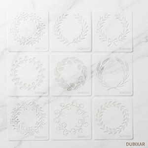 DUBIXAR 9개 묶음 화환 스텐실, 10 X 10 Cm 재사용 가능한 PET 식물 잎 화환 페인팅 템플릿, 나무 간판, 캔버스, 벽, 가구용 작은 꽃 라우렐 공예 스텐실, 소박한 농가 스타일 홈 데코 아트 프로젝트