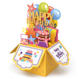 3D 팝업 생일 축하 카드와 봉투, 케이크와 선물 상자 풍선 디자인, 생일 선물 및 파티 초대장으로 적합, 아버지의 날, 어머니의 날, 선생님, 반친구, 자매 및 친구, 상사와 동료에게 이상적