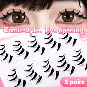 투명 줄기 캣아이 인조 속눈썹 5쌍 세트 | 9-10mm 숏 C커브 세미 스트립 디자인, 부드럽고 사실적인 속눈썹으로 한국 스타일 만화 눈, 스위트걸 눈, 섬세한 확대 효과 연출. 자연스러운 눈매 연장을 위해 바깥쪽은 길고 안쪽은 짧음. 누드 메이크업, 데이트 메이크업, 사진 메이크업과 쉽게 어울림. 생일 파티, 여행, 친구 모임, 데일리 뷰티룩에 적합