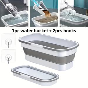3pcs 세트 (버킷 1개 및 후크 1개), 바퀴 달린 접이식 버킷, 걸레 물통, 다기능 수납 버킷 - 휴대용 물통, 접이식 대용량 버킷, 세차, 애완 동물 목욕, 캠핑 및 야외 사용에 적합