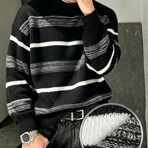 남녀공용 루즈핏 캐주얼 스트리트웨어 니트 풀오버, 심플한 크루넥, 봄 가을 겨울 데일리웨어용 남성용 겨울 옷