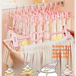 플라스틱 가정용 활莫形 옷걸이, 클립 포함, 신축식 및 조절식, 공간 절약형 옷장 옷걸이, 바지, 수건, 캐미솔용, 침실 수납, 내구성 있는 플라스틱 클립 옷걸이, 크리스마스 선물