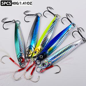 5개입 0.59OZ-2.12OZ 지그 낚시, 바다용 지그, 수직 지깅 루어 스푼, 빠른 침강 해변 캐스팅 미끼 (바다/지수), 3D 눈 & 강화 보조 훅이 있는 슬로우 피치 지그