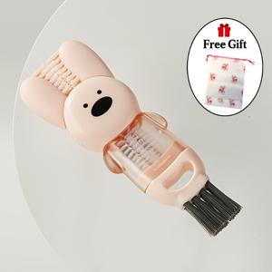 2개 세트 (토끼 모양 다기능 4-in-1 청소 브러쉬 1개 및 자유로운 사슴 모양 보관 가방 1개) 주방 청소, 컵 청소, 욕조 청소, 도구 틈새 청소, 병 목 스크러버, 컵 브러쉬
