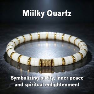 Milky Quartz 8mm 비즈 팔찌 남녀 공용, 천연석 팔찌는 순수함과 안정적인 영혼의 깨달음을 의미하는 비즈 팔찌, 패션 영적 주얼리 선물