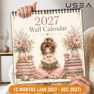 2027 벽걸이 달력, 12개월 연간 정리함, 걸이형 트윈 와이어 스파이럴 달력, 보태니컬 플로럴 팜하우스 스타일, 커다란 필기 공간, 미국 공휴일, 엄마 여성 선생님 동료를 위한 선물