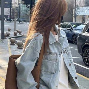 여성용 신상 레트로 데님 자켓 한국 스타일 경량 크롭 긴소매 캐주얼 아우터웨어 봄 가을용