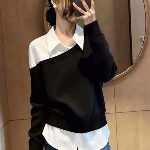 새로운 인조 이중 레이어 컬러 블록 스플라이스 셔츠 민소매 시크하고 우아한 통기성 좋은 피부 친화적인 편안한 여성용 사무실 데일리웨어 가을 2026