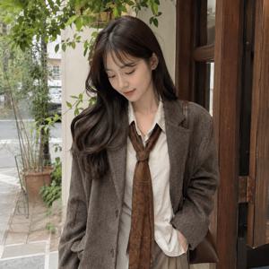 브라운 페이즐리 타이 스카프 여성 롱 쁘띠스카프 빈티지 클래식 목 장식 허리 벨트 스타일 팬츠 원피스 가방 멀티 코디 액세서리