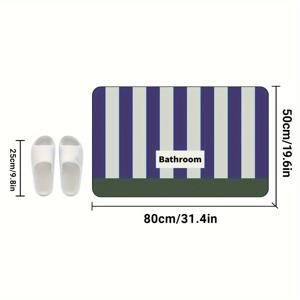 1개 초흡수 바닥 매트, 미끄럼 방지 고무 밑면 욕실 바닥 매트, 부드럽고 빠르게 건조하는 욕실 매트, 카펫 샤워 욕조 야외 문 매트, 파란색과 녹색 테마의 간단한 줄무늬 패턴, 홈 장식, 욕실 장식