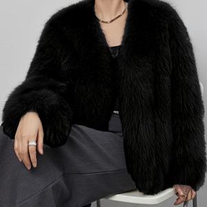 가을/겨울 여성용 그레이 롱파일 숏 재킷, V넥 루즈핏 다용도 두꺼운 아우터웨어 상의