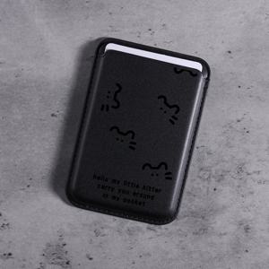 새 패션 크리에이티브 고급 인조 가죽 블랙 고양이 패턴 자석 카드 클립 아이폰 16 15 14 프로 맥스 지갑 초박형 보호 디자인 1-3 신용 카드 또는 신분 카드를 보관할 수 있습니다. K1
