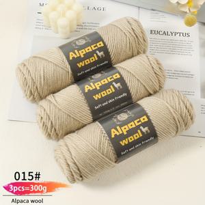 300g 대용량 밸류팩 - 알파카 울 245 니들게이지 청키 원사, 남녀공용 멀티 컬러 가을/겨울 패션 원사, 핸드메이드 선물용 DIY 뜨개질 키트, 따뜻한 스웨터, 가디건, 코트, 스카프, 모자, 장갑, 바지, 무릎 보호대용, 3볼/팩, 알파카 울 95%, 폴리에스터 5%
