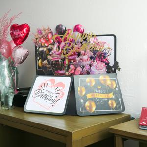 1개 우아한 3D 생일 카드, 나비와 꽃 디자인 - 레이저 컷 종이, 블랙 & 핑크 풍선, 누구에게나 적합 - 발렌타인데이 또는 생일 파티 초대장으로 완벽