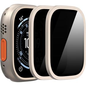 Apple Watch Ultra Ultra3 49mm 호환 풀 커버리지 프라이버시 강화 유리 액정 보호 필름 2매, 9H 강화 유리 + 티타늄 합금 프레임 [원본 유지], Iwatch /2/1용 보호 유리 필름, 사생활 보호, 풀 커버리지