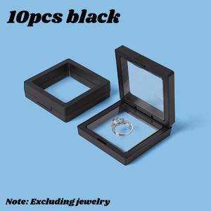 10/20개입 3D 플로팅 주얼리 디스플레이 케이스 (투명 PE 필름 포함), 블랙 프레임 스냅 잠금 방식 반지 귀걸이 목걸이 동전용 디스플레이 상자, 방진 수집가 보관 및 쇼케이스, 생일 및 크리스마스 선물 상자, 주얼리 상자