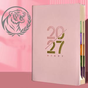 2027년 영어 스케줄 북 - A5 플래너, 320페이지, 인조 가죽 하드커버 에디션, 월별 및 일요일 레이아웃, 새로운 캘린더 로그: 자가 관리 체크인, 시간 관리, 사무실 사용에 적합, 모던 커버 디자인