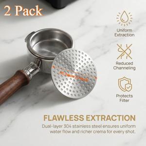 2개 팩 - 펍 스크린 2세대 듀얼 레이어 하부 샤워 스크린, 54mm 포터필터 바스켓용 재사용 가능한 메탈 커피 필터, 스테인리스 스틸 바리스타 도구