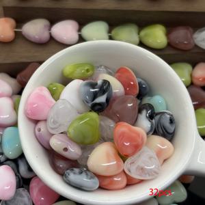 32개입 12 X 6.4mm 멀티컬러 아크릴 큰 구멍 반투명 그라데이션 하트 루스 비즈, 핸드메이드 베스트 프렌드 팔찌, 커플 액세서리 비즈
