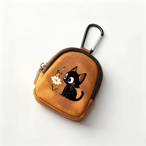 NEW 남성 여성용 아웃도어 야생 고양이 패턴 캐러비너 멀티 컬러 레트로 미니 동전 지갑 열쇠고리 이어폰 케이블 감싸개 지갑(2D 평면 프린팅), 2D 평면