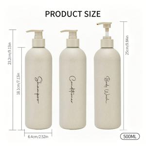 3개 세트 500ml 크림 스타일 각인 디스펜서 트리오, 부드러운 웜톤 욕실 디스펜서 세트, 대용량 리필형 비누 디스펜서, 필수 가정용품