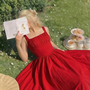 솔리드 컬러 드레스 미디엄 레인지 플리츠 디자인 허리 집어넣는 민소매 백리스 조절 가능한 스트랩, 휴가 파티 해변 나들이 연회 행사 졸업 시즌 합창단 결혼식 여성 브라이덜 샤워 드레스에 적합