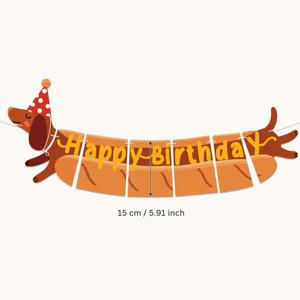 닥스훈트 핫도그 생일 축하 풀 배너 세트, 만화 테마 생일 파티 배너, 실내 파티 장식 용품, 종이 파티 장식, 파티 배너 풀 깃발