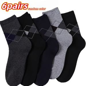 6켤레 사계절 양말, 남녀공용 사계절 마름모 양말, 편안하고 통기성 좋은 장신구 양말, 노인용 양말, 남성 중장년층 및 노인용 양말, 아빠를 위한 아버지의 날 선물, 노인을 위한 명절 선물, 색상 랜덤