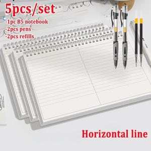 B5사이즈 플립형 스파이럴 공책 + 리필용지 2개 + 교체용 리필용지 2개 - 인덱스 페이지 포함 두꺼운 용지, 무광 표지, 줄이 있는 내지. 대학 시험 준비, 공부 필기, 수정 정리에 적합. 대학생용 공책 | 무광 표지 공책