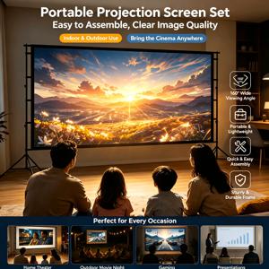 100인치 야외 프로젝션 스크린 휴대용 HD 안티 라이트 영화 스크린, 캠핑, 야외 및 실내 사용, 간편한 설치 및 보관