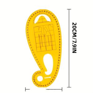 2D 평면 전문 가발자 자 - 프렌치 커브, 어깨 구멍 및 다리 측정 기능 포함, 패션 , 가발자, 학생을 위한 정밀 절단 도구 - 내구성이 뛰어난 비전기 구조, 투명 아크릴 소재, 의류 핏