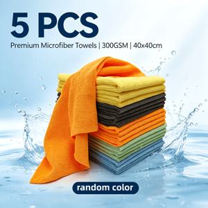 5개 마이크로화이버 자동차 세차 타월, 300GSM 초흡수성 보푸라기 없는 스크래치 없는 건조 천, 40x40cm 음파 기술 열절단 가장자리, 자동차 광택, 왁싱, 코팅 및 청소용, 랜덤 색상