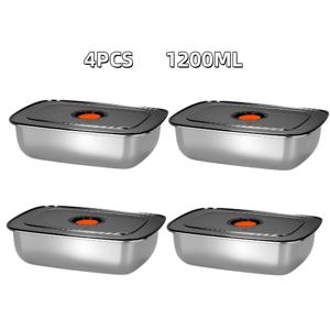 4개(1200ML+1500ml) 스테인리스 스틸 뚜껑 있는 식품 보관 용기, 누수 방지 및 밀폐형 | 스테인리스 스틸 냉동 용기, 밀폐형 도시락 런치박스, 밀프렙, 과일, 간식, 냉동실용