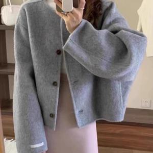 SunburstWonder 여성용 카라가 있는 샤넬풍 크롭 아우터 가을 신상 패셔너블한 분위기의 상의