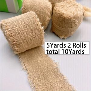 10Y (5Y/롤×2) 1.5인치 38mm 손으로 뜯어지는 짜임 엣지 리본 롤, 섬세한 태슬 브라운 리본 장식 테이프, 부활절 발렌타인데이 부케 타이/선물 상자 포장 테이프, 결혼식 초대장, 헤어 장식, 생일 파티, 수공예품에 적합