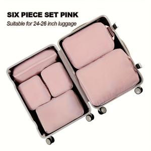 6pcs 여행용 압축 패킹 큐브, 40% 공간 절약, 지퍼 여행 가방 정리 파우치, 옷 및 액세서리용, 내구성 나일론 멀티 컬러 핑크/그레이/베이지/블랙 레트로 스타일, 우아한 지퍼 디자인 | 안전한 지퍼 잠금, 여행용 가방, 수하물 보관,여행 액세서리,컴팩트 디자인,스타일리시 여행 장비,강화된 스티칭,가벼운 소재,압축 백,출장,자주 여행하는 사람들