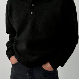 남성용 폴로 카라 스웨터 가을/겨울용, 레이지 스타일 고급 겨울 풀오버, 내부 레이어 베이스 탑, 라펠 니트 아우터웨어, 두꺼운 재킷, 루즈 핏, 데일리 웨어, 긴팔
