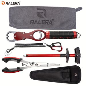 RALERA 7pcs 낚시 도구 키트 - 낚시 플라이어 (끈 포함), 어게이트 측정 장치 (끈 포함), 9.25인치 T자형 후크 제거기, 천 가방 포함, 담수 및 해수 낚시 장비 세트에 적합, 배터리 미포함