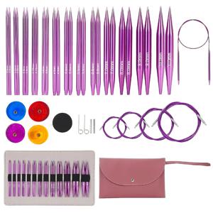 교체형 원형 편조 뜨개바늘 세트 - 4인치 3mm-10mm 알루미늄 바늘 13쌍, 초보자 및 숙련자용 인체공학적 디자인, 퍼플 (액세서리 색상은 다를 수 있음)