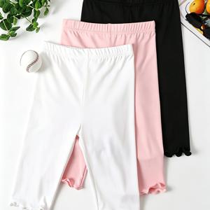 3피스 여아 솔리드 컬러 버뮤다 반바지, 부드럽고 피부 친화적, 여아용 노출 방지 반바지, 여름용 얇은 외출복 반바지, 노출 방지 다용도 반바지, 야외용
