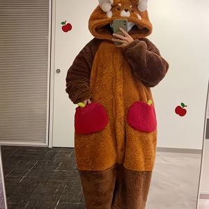 브라운 컬러블록 후드 롱 로브, 두꺼운 산호색 애플 포켓, 가을/겨울용 실내 보온 루즈핏 아침 가운 목욕 가운