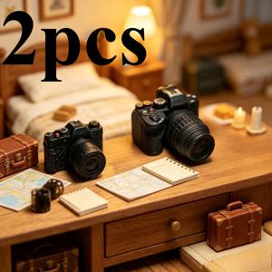 2개 세트 블랙 DSLR 시뮬레이션 카메라 모델 키트, 사진 스튜디오 룸 액세서리, 사진 테마 데스크탑 미니어처 카메라, 촬영 장면 장식용 소형 장식품, 할로윈 및 크리스마스 선물 선택 - 비전기식, 어린이용 장난감 아님