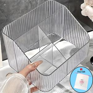 2개 세트: 1 X 3/4단 투명 화장품 및 욕실 보관 상자 + 1 X 무료 토끼 보관 파우치 - 분리된 수납공간이 있는 독립형 조리대 보관 상자, 화장품, , 세면도구에 적합 - 공간 절약형 화장대 정리함, 이상적인 선물, 화장품 보관 상자, 화장품 정리함, 욕실 수납 및 정리